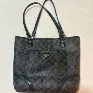 Coach Peyton Signature Logo Heritage Handbag - Black